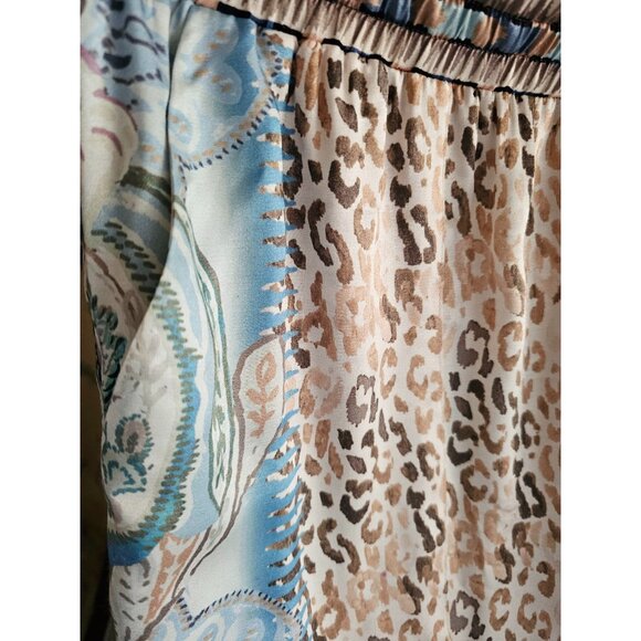 Hale Bob Chettah paisley wide leg pants pull on blue tan small pockets - Picture 4 of 8